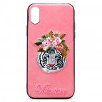 Wholesale iPhone X (Ten) Design Cloth Stitch Hybrid Case (Pink Tiger)